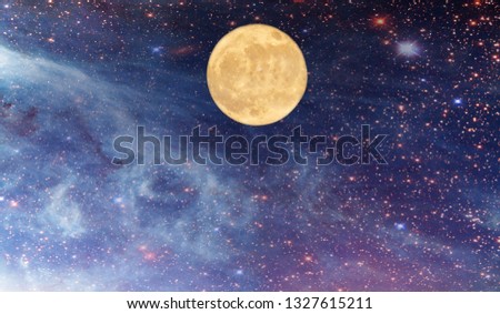 Full moon and starry sky. Space. Elements of this image furnished by NASA.