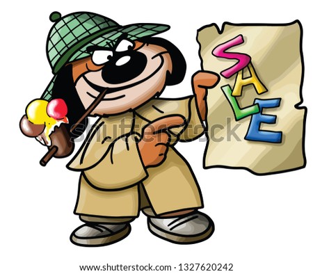 Cartoon dog holding a sale placard in his hands vector illustration