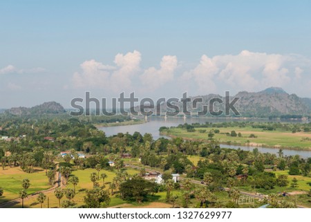 Horizontal picture of amazing view of Thanlwin Bridge and nature around Hpa-An, Myanmar