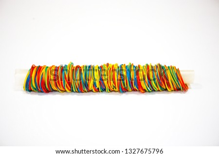 Set Multicolored Elastic Rubber Band, Nylon Rubber Band On a white background. 