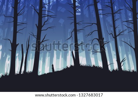 Night forest landscape vector background.