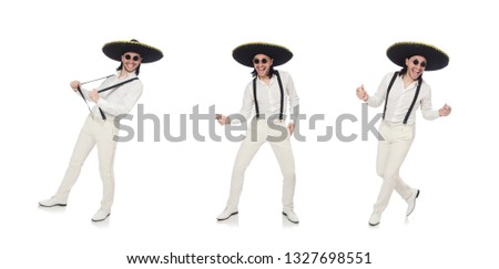 Mexican man wearing sombrero isolated on white