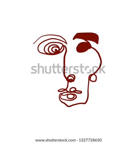 Minimal abstract cubism face. Art in matisse style. Linear abstract human face. Minimalist avatar of man or woman. Continuous line drawing. Design for sticker, print on fabric, stationery, poster
