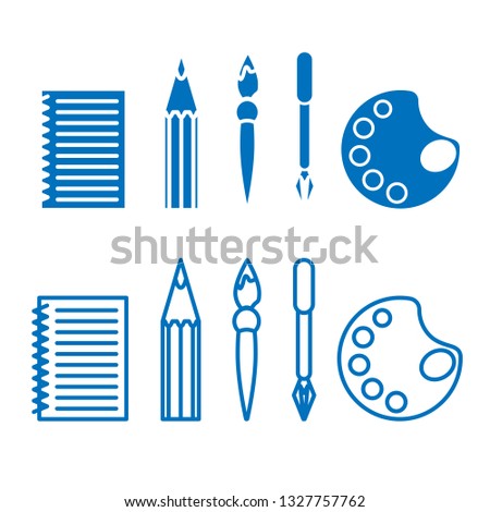 Set of icons on the theme of drawing, for office or study. Vector illustration.