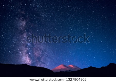 North Caucasus, Russia. The Milky Way rises over Mount Elbrus.