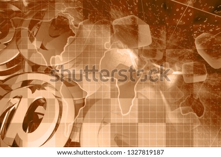 Abstract computer background with digits, map and mail signs.