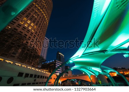 Colorful riverwalk shelter in Tampa. Florida west coast, USA