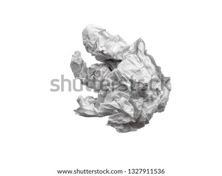 Crumpled paper texture. White crumpled paper texture for background. Crumpled paper ball isolated on white background.