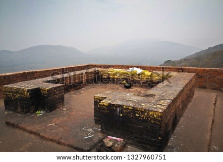  Gandhakuti or the Buddha's cottage at the top of  Griddhakuta hill. Royalty-Free Stock Photo #1327960751