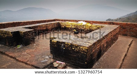  Gandhakuti or the Buddha's cottage at the top of  Griddhakuta hill. Royalty-Free Stock Photo #1327960754
