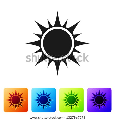 Black Sun icon isolated on white background. Set icon in color square buttons. Vector Illustration