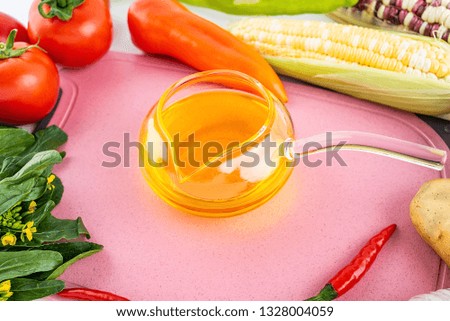 Fresh vegetable melon and edible oil / nutrition concept background material