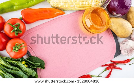 Fresh vegetables melon and grain and oil ingredients / vegetarianism concept poster