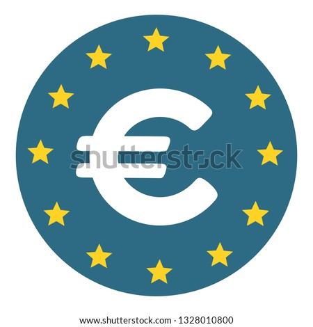 Vector financial euro currency sign icon. Euro symbol on the background of the flag of the European Union. Illustration of EURO currency in flat minimalism line style.