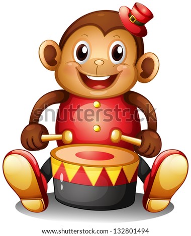 Illustration of a musical monkey toy on a white background