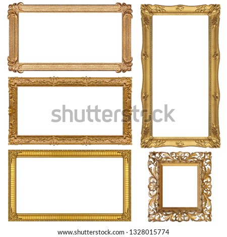 Set of panoramic golden frame for paintings, mirrors or photos