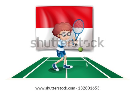 Illustration of the flag of Indonesia at the back of a tennis player on a white background