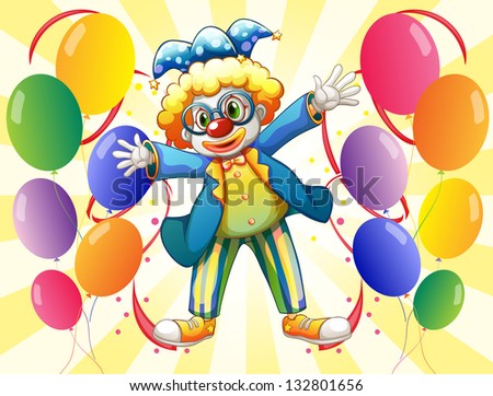 Illustration of a clown with colorful party balloons