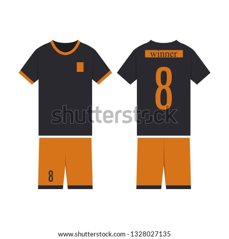 T-shirt sport design template for soccer jersey. Mock up football kit in front view and back view. Flat style, vector illustration.