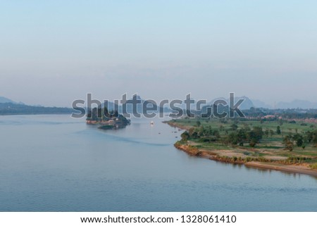 Horizontal picture of an  the beautiful Thanlwin river during daytime at Hpa-An, important landmark of Myanmar