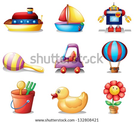 Illustration of the different kinds of toys on a white background