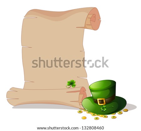Illustration of an empty space beside a green hat and tokens on a white background