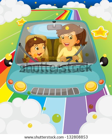 Illustration of a mother driving with her daughter