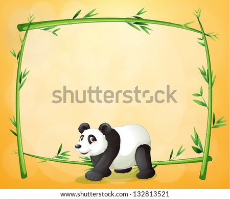 Illustration of a panda and the empty green frame on an orange background