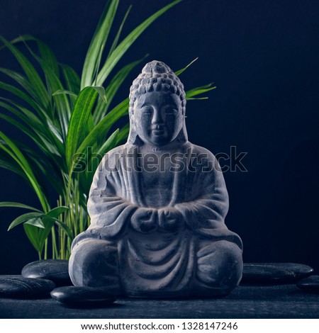 Buddha statue and stones on a red background