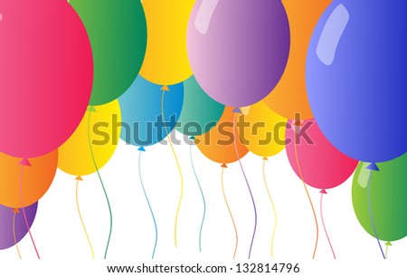 Illustration of the colorful flying balloons on a white background