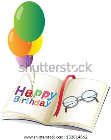 Illustration of a birthday greeting with balloons on a white background