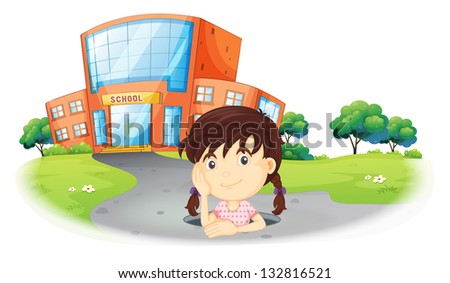 Illustration of a young girl inside the hole in the road on a white background