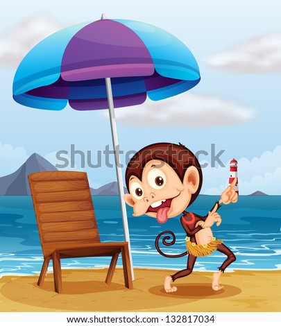 Illustration of a monkey at the beach