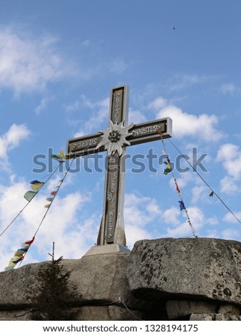 Photo from the summit cross of the mountain Plöckenstein on the border of the Czech Republic and Austria in the Bohemian Forest