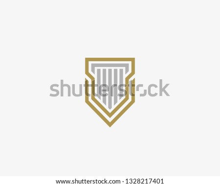 Shield with column vector logotype. Roman law, consulting logotype. 