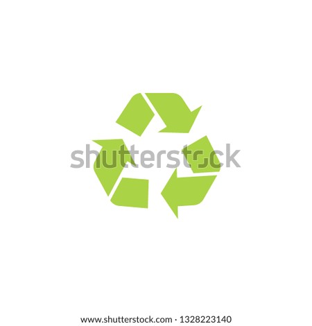 Recycle triangle icon with arrows in a flat style. Recycling green eco symbol and icon. Isolated vector illustration on white background.