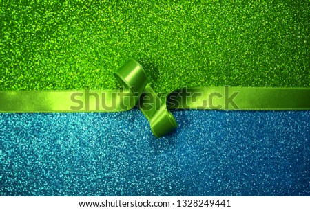 Color art background and green ribbon. 