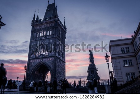 Czech capitol city Prague, Old Town Bridge Tower at sunset, landscape photography