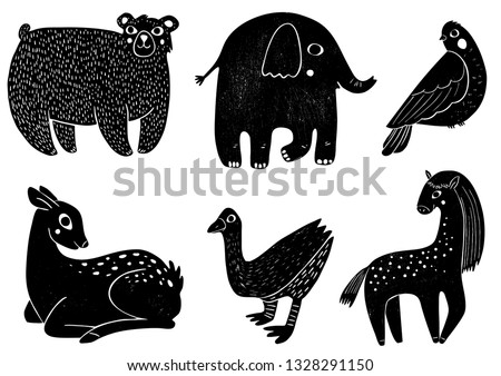 Set of cute animals (5th part).The illustrations remind us vintage children books but at the same time illustrations look modern.Hand Drawn. Ideal for web, card, poster, cover, invitation, etc