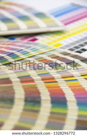 Color print of pantone statistics offset organization gives customer an order products for distribution during promotion concept - Image 
