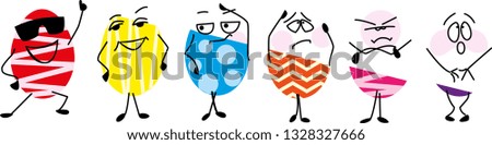 Cheerful eggs. Colored Easter eggs. Cartoon characters on a white background.