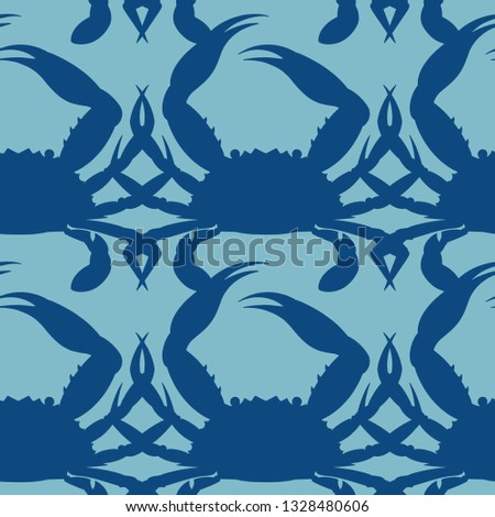 blue crab silhouette repeating pattern illustration in blue
