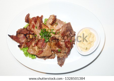 A picture of Mongolian lamb with kewpie sauce. The best grilled lamb by a chef.