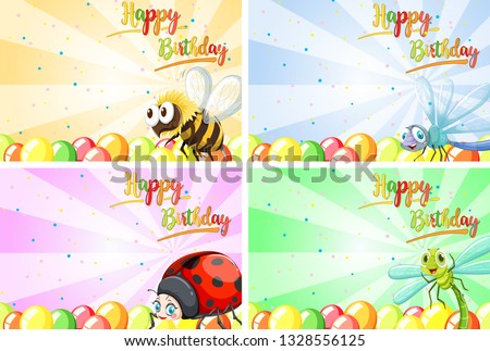 Set of happy birthday animal cards illustration