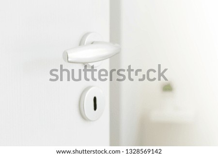 Detail of white door with chrome handle elements, part of apartment interior