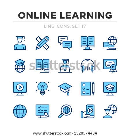 Online learning vector line icons set. Thin line design. Outline graphic elements, simple stroke symbols. Online learning icons Royalty-Free Stock Photo #1328574434