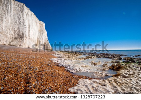 Famous Seven Sisters White Cliffs at the coast of Sussex England  - travel photography