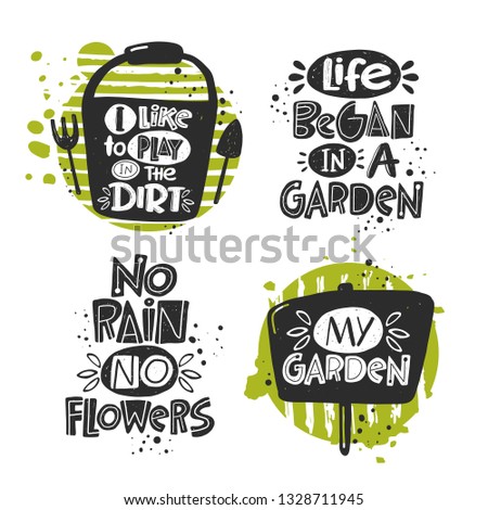 Garden lettering set. Hand-lettering phrase. Scandinavian style. Vector illustration. Can be used for poster, sticker, home decor, shop, placard, print design, card, motivation print