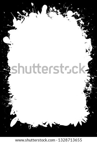 Ink and Splatter Decorative Black & White Photo Frame. Type Text Inside, Use as Overlay or for Layer / Clipping Mask