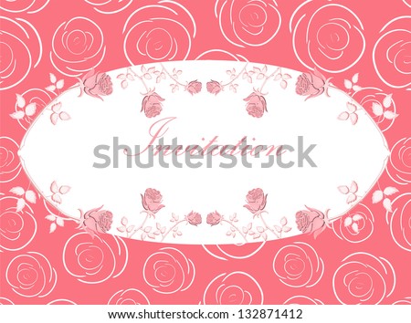Vintage style invitation card with red rose flower. Ornamental invitation card. Romantic card (vector format also available in my portfolio)